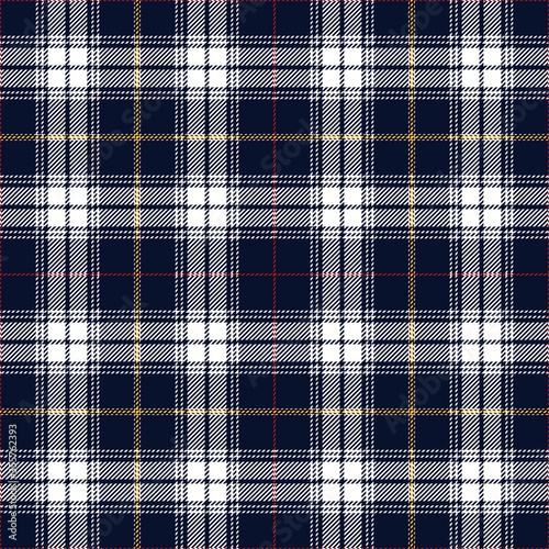 Navy blue tartan plaid. Scottish textile pattern.
