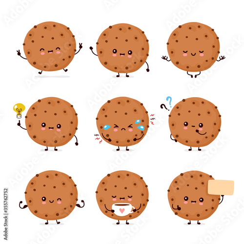 Cute happy funny chocolate cookie set collection