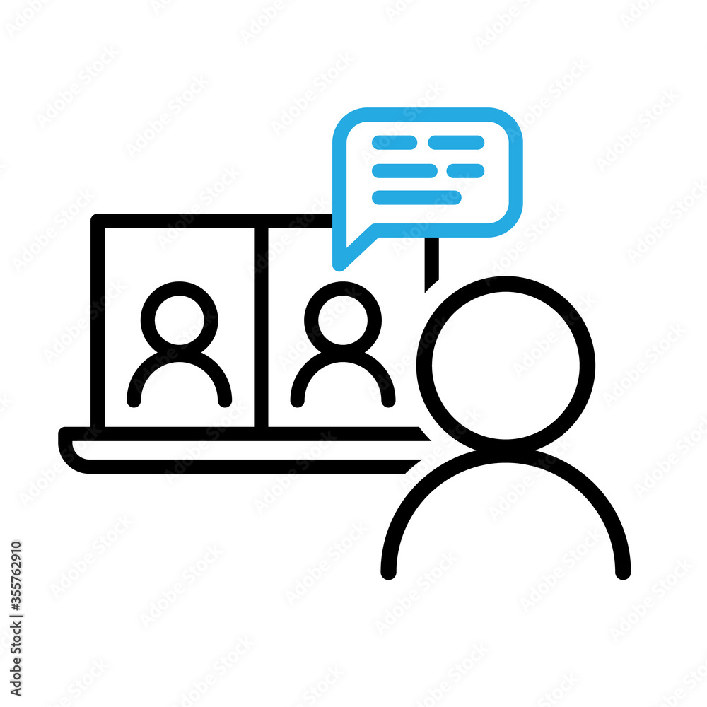 Video chat conference icon. People on computer screen. Home office. Digital communication. Internet teaching media. Video chat conference icon. People on computer screen. Home office. Digital communication. Internet teaching media.