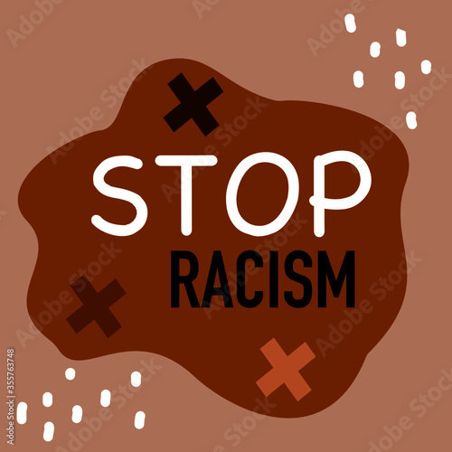 STOP RACISM in vector letters text and mix races color crosses, social activists quote for human right protest , equality concept