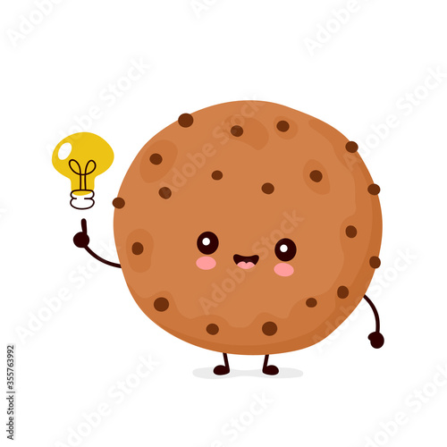 Cute happy funny chocolate cookie with light bulb