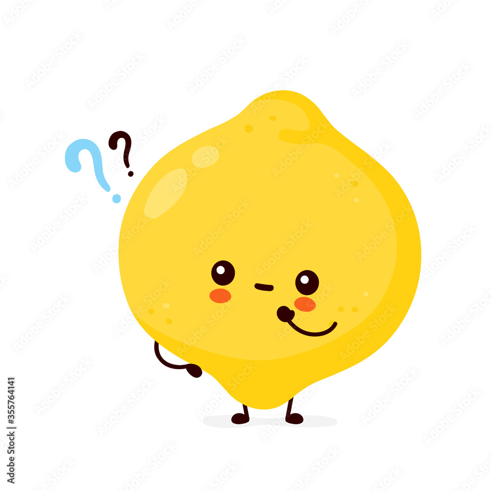 Cute happy funny lemon fruit with question mark Cute happy funny lemon fruit with question mark
