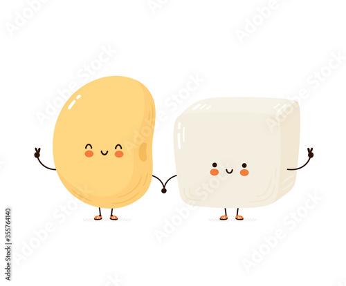 Cute happy funny tofu and soy bean