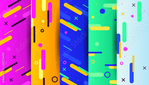 Minimalistic pattern, memphis background set