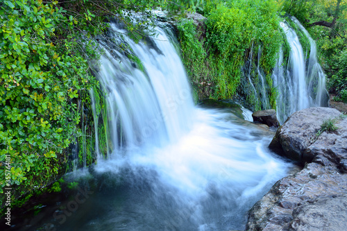Fototapeta Naklejka Na Ścianę i Meble -  Waterfall of water in the middle of green vegetation