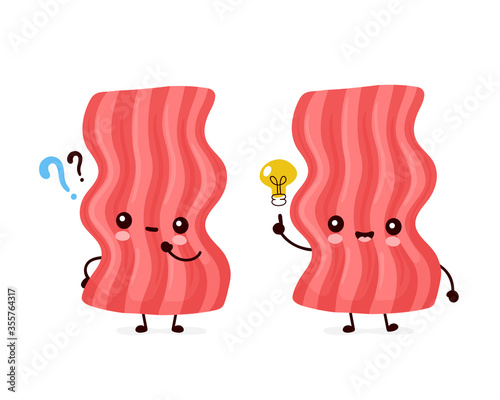 Cute happy funny bacon with question mark and idea