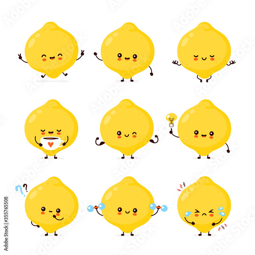 Cute happy funny lemon fruit set collection