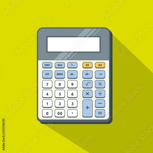 Standard portable electronic calculator. Bright colors with basic shapes and flat shading. 