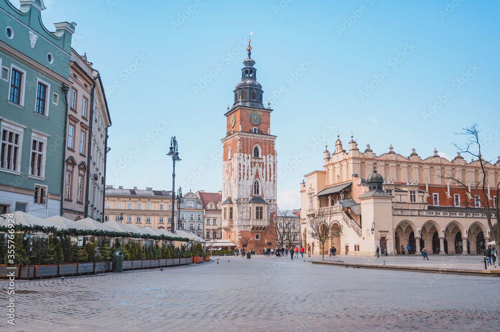 Main square of the old town center of Krakow, Poland