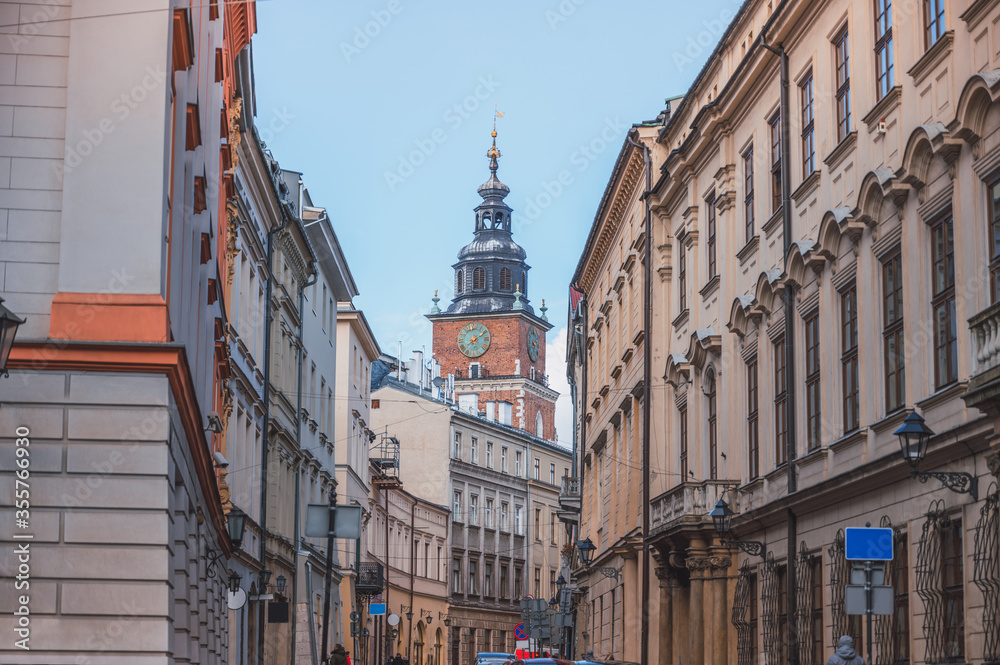 Streets of the old town in Krakow, Poland