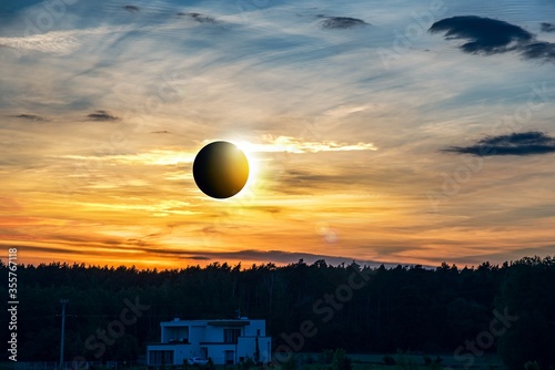 Total solar eclipse, into the sky. natural phenomenon