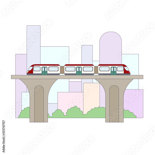 Ground line of subway in metropolis, skyscrapers on white isolated background, vector illustration for prints, emblems and elements of design for websites, concept of City, Public Transport, Subway.