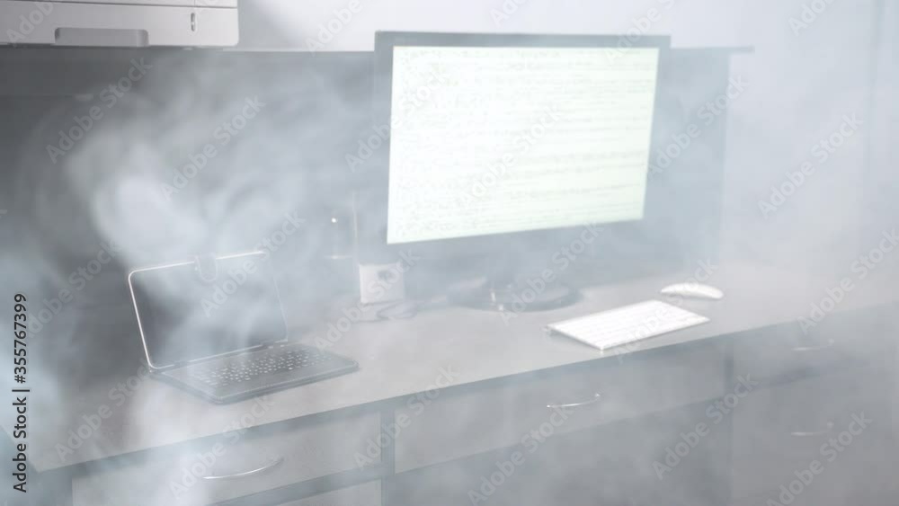 Desktop computer on smoke. Overheated electronics smoke hardware ...