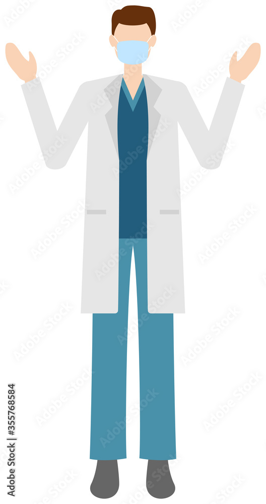 Vector image of a masked doctor in in the white coat
