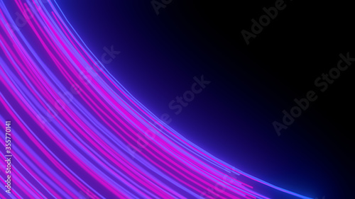 Violet, blue, pink and red abstract radial lines geometric black background. Glow effect. Retro neon colors. Colorful backdrop. Neon lights. 3d render