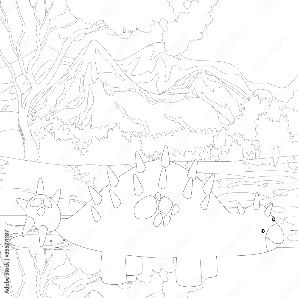 Fototapeta premium Coloring book for children with a dinosaur in cartoon style, tyrannosaurus