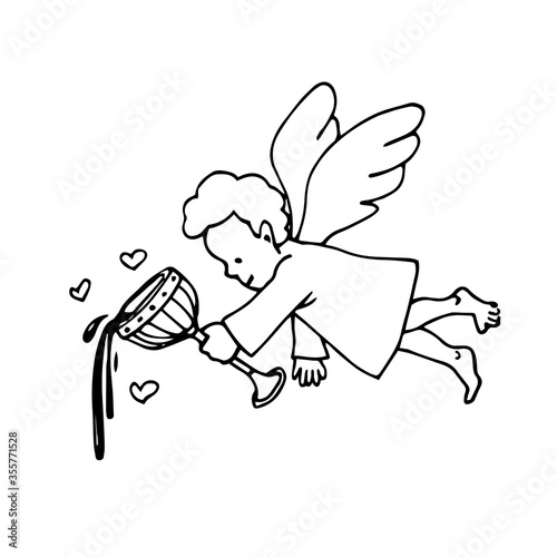 Wallpaper Mural Cupid boy with cup of a love potion, god of love, Valentine's day decoration, vector illustration with black contour lines in doodle and hand drawn style Torontodigital.ca