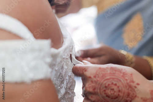 Indian Christian bride's getting ready for a wedding close up