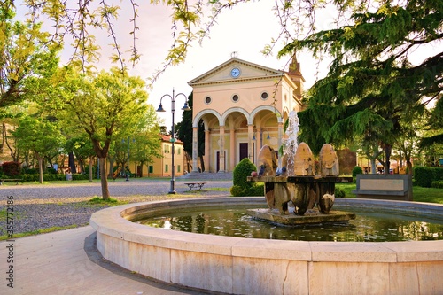 view of Piazza Garibaldi in Vada in the Italian town of Rosignano Marittimo in the province of Livorno. The town has stood since ancient times with evidence of Etruscan and Roman origins