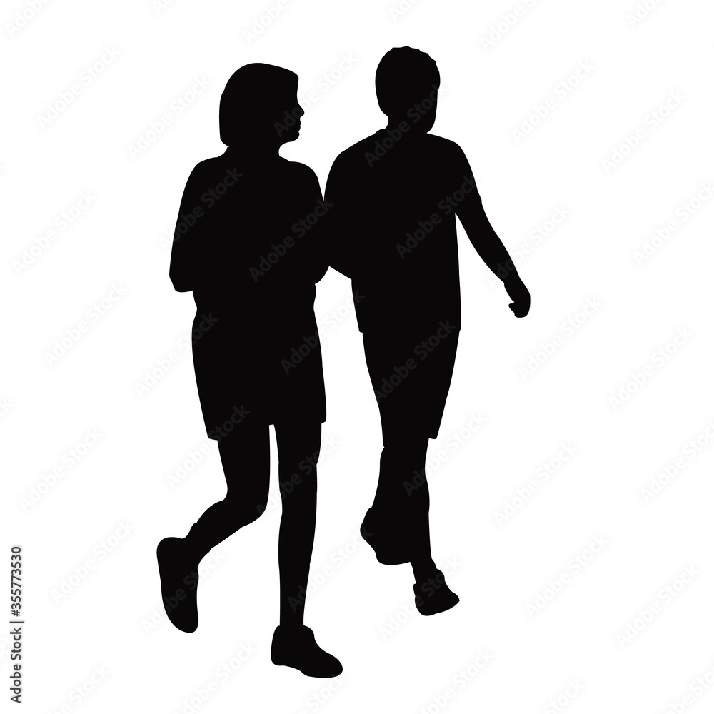 a couple walking body silhouette vector