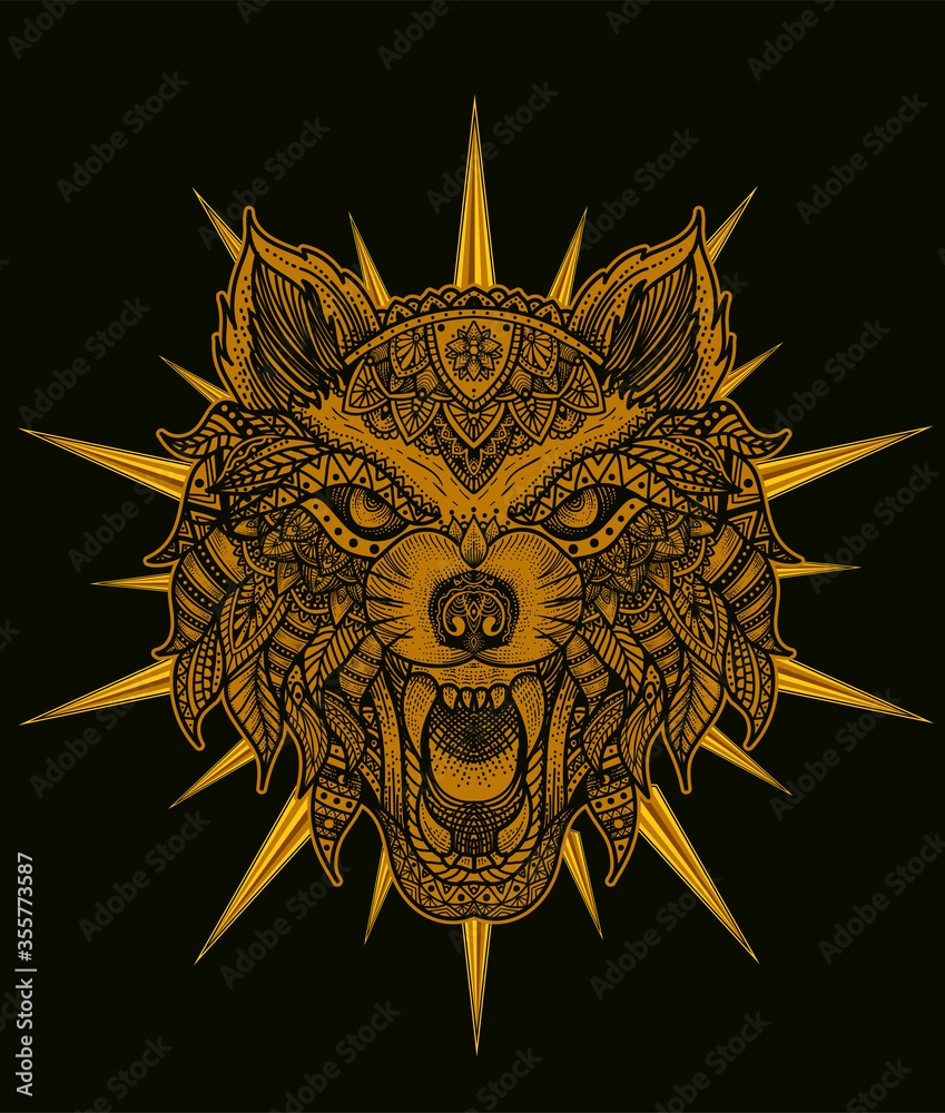 isolated wolf head mandala tribal style with sacred geometry pattern-vector illustration art. isolated wolf head mandala tribal style with sacred geometry pattern-vector illustration art.