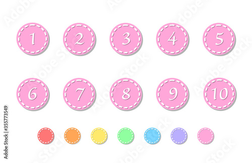 ステッチ風の数字アイコン(ピンク）