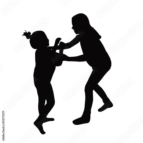 children playing together, silhouette vector