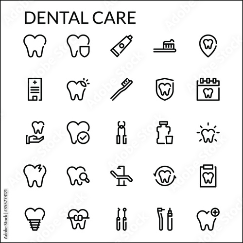 Simple Dental Care Line Style Icon Contain Such as Teeth, Tooth, Dentist, Care, Drill, Clinic and more. 48 x 48 Pixel Perfect