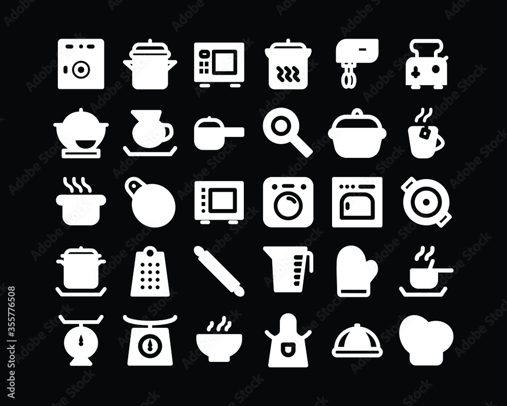 Icon Kitchen Equipment with black background