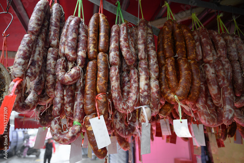sausages on a market