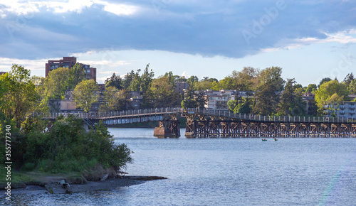 The Gorge Tressle bridge of Victoria British Columbia Canada. Connecting Vicwest and Burnside neighborhoods. Pedestrian bridge  photo