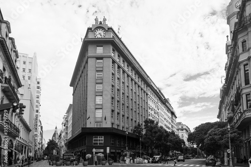 Buenos Aires, Argentina. Year 2020: Historic buildings around Plaza de Mayo. Ancient European architecture in Buenos Aires downtown. Beautiful city in South America.