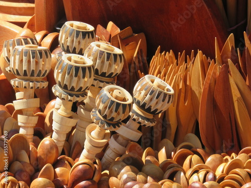 Photography wooden table tools for sale in a traditional Mexican market