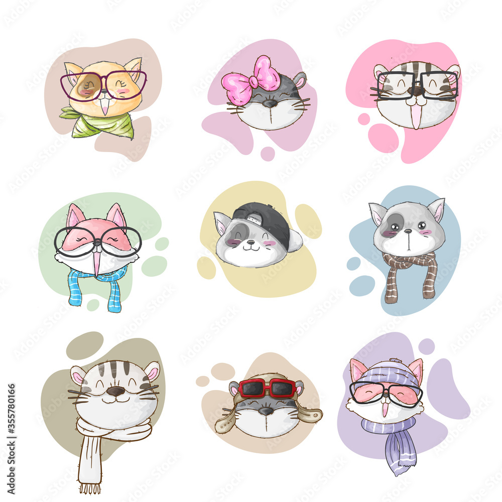 Obraz Vector collection of cute cats cartoon illustration for kids