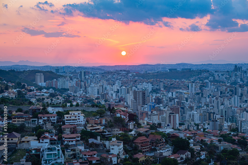 Panoramic Aerial View of Belo Horizonte City Skyline During Sunset in Minas Gerais State, Brazil Panoramic Aerial View of Belo Horizonte City Skyline During Sunset in Minas Gerais State, Brazil