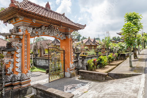Entrance gate of a traditional Balinese house in Desa Katung in Kintamani, Bangli, Bali, Indonesia.