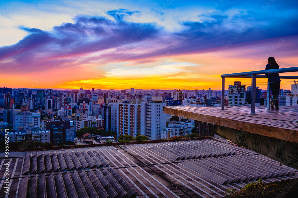 Cityscape View During Sunset from Professor Amílcar Vianna Martins Park in Belo Horizonte, Minas Gerais State, Brazil