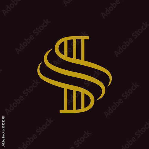 elegant and minimalist letter SS monogram with law pillar element in isolated dark background