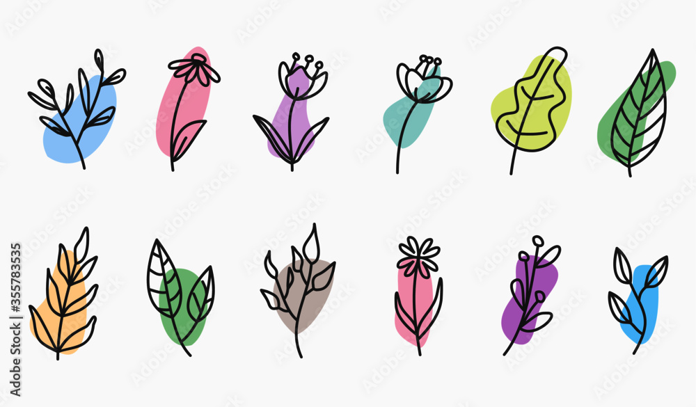 Hand-drawn doodle floral elements. spring and summer theme. flower and plant botanical vector in line art or outline style. can be used for social media highlight story cover icon