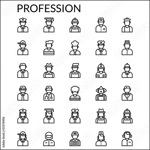 Simple Profession Line Style Contain Such Icon as Doctor, Nurse, Police, Postman, Woman, Engineer, Builder, Clown, businessman, Waitres and more. 64 x 64 Pixel Perfect