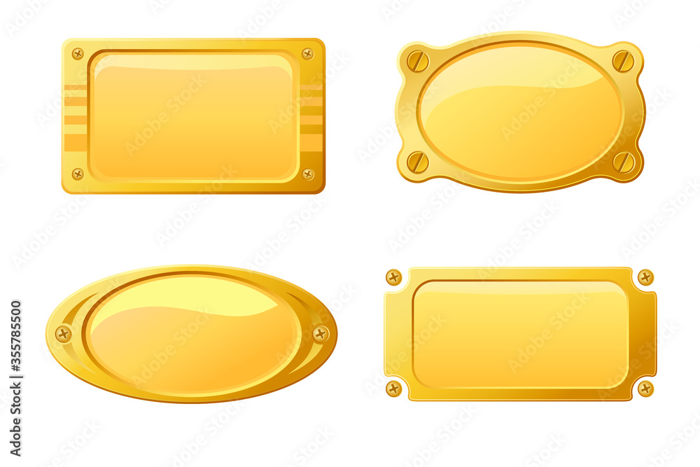 Golden metal boards frames with screws. Vector illustration isolated. Golden metal boards frames with screws. Vector illustration isolated.