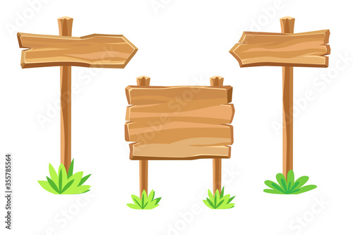 Fototapeta Naklejka Na Ścianę i Meble -  Wooden boards banners information signs in western cartoon style. Vector illustration isolated.