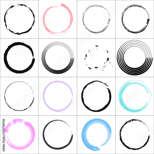 Set of sketchy, scribble circles. Hand drawn, ink circles in 4 widths