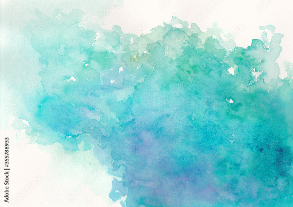 コピースペースのあるエコロジーイメージの青緑色の水彩背景イラスト