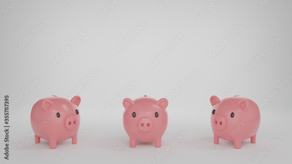 3d Realistic Render Piggy bank, Coin stack and house Closeup Isolated on White Background. 3d Realistic Render Piggy bank, Coin stack and house Closeup Isolated on White Background.