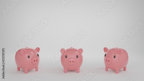 3d Realistic Render Piggy bank  Coin stack and house Closeup Isolated on White Background.