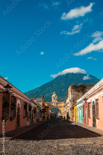 old arc in Antigua Guatemala and Volcano