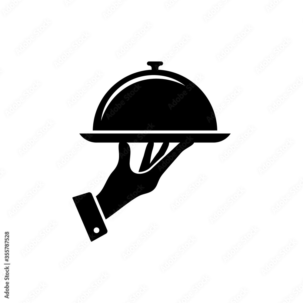 Fototapeta premium Hand holds a tray of food. Vector isolated icon.