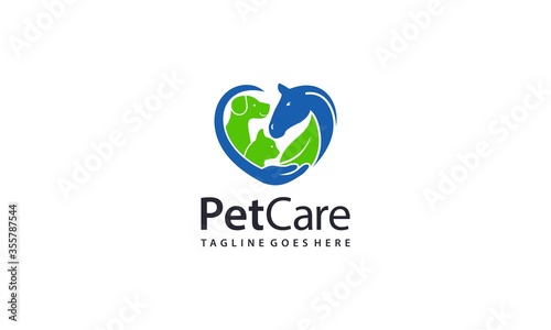 Creative and abstract pet like dog, cat, horse ect for pet care logo design vector editable	
