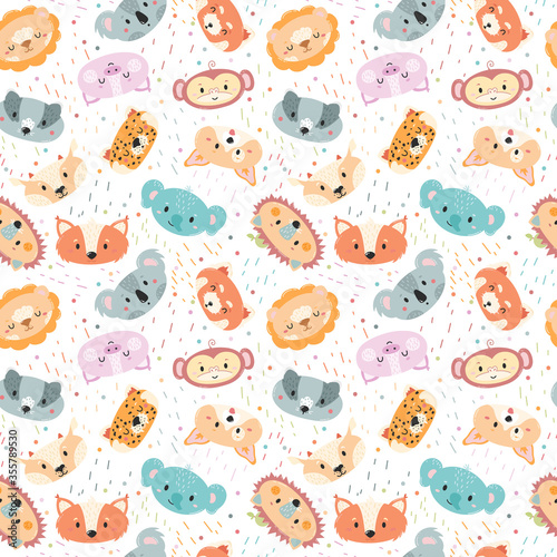 Seamless pattern with animals for baby cards, wrapping paper and fabric. Vector illustration.
